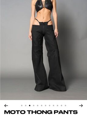 Moto Thong Wide Leg Pants - Black